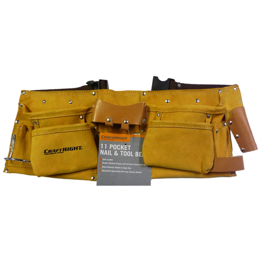 Craftright 11 Pocket Leather Nail and Tool Belt - Leather - Durable - SuperSaverAU - view 1