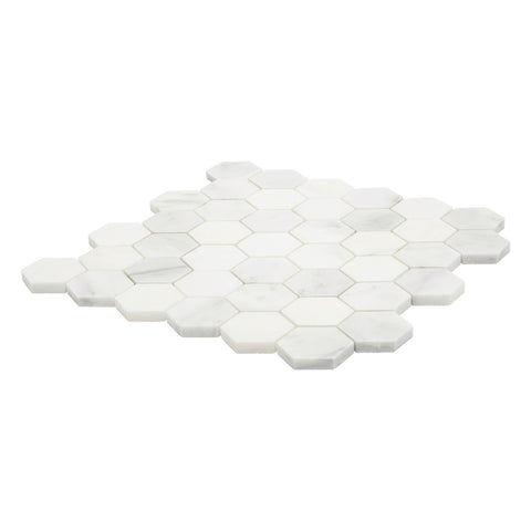 Decor8 Florentine White Marble Hexagonal Mosaic Tile 300 x 300 x 10mm, Semi-Gloss