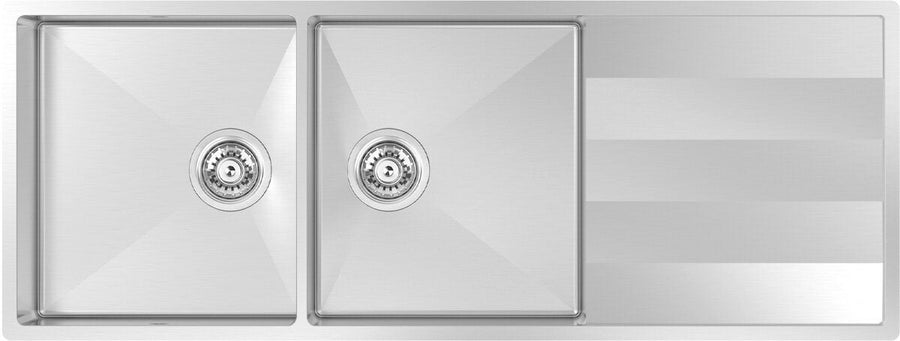 Abey Lugano Double Bowl Sink with Drainer - SUS304 Stainless Steel, Scotchbrite Finish - ST340DU