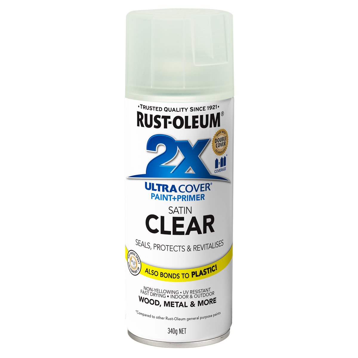 Rust-Oleum 2X Ultra Cover Satin Clear Spray Paint 340g - Versatile Durable Fast-Drying - SuperSaverAU - view 1