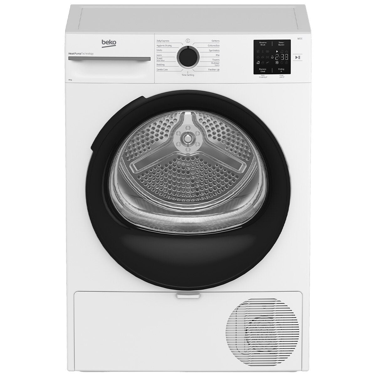 Beko 8kg sensor controlled heat pump dryer - 8 star energy rating, hygienic drying, 15 programs - BDPB8010W