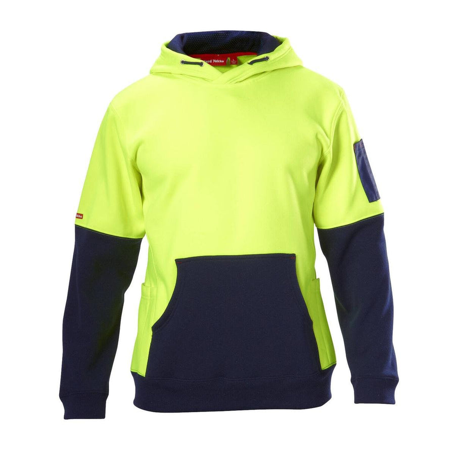 Hard Yakka Hi Vis Hoodie 2XL - Yellow/Navy - Brushed Fleece - Pockets - SuperSaverAU - view 1