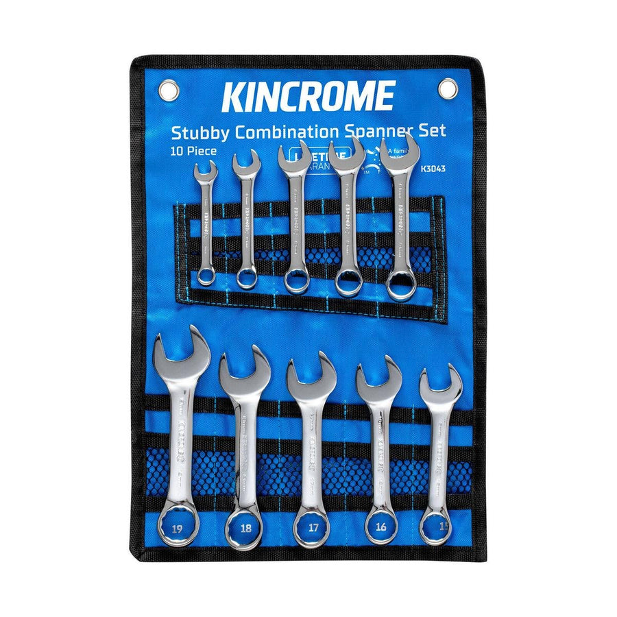 Kincrome Stubby Combination Spanner Set - 10 Piece Metric - Chrome Vanadium Steel - Improved Access - SuperSaverAU - view 1