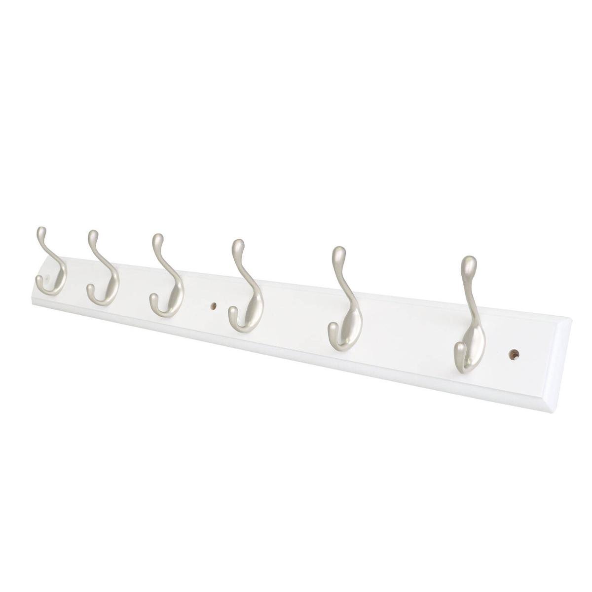 Syneco White Board Coat Rack - 6 Hooks - 685mm x 100mm x 75mm - White/Silver - SuperSaverAU - view 1