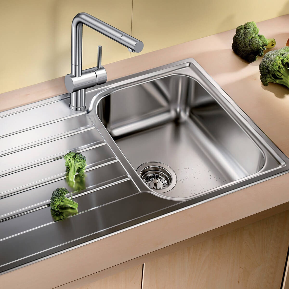 Blanco LIVIT 45S SALTO single bowl inset sink - right hand drainer, brushed stainless steel - LIVIT45SL-SALT