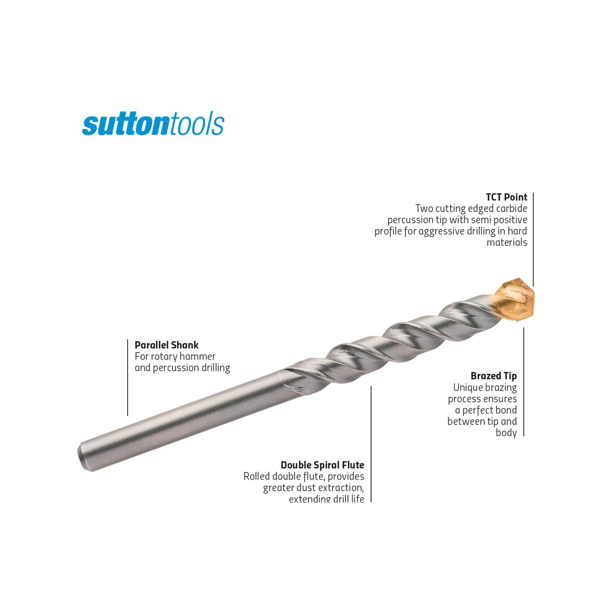 Sutton Tools 12mm TCT Masonry Drill Bit - 150mm Length - Carbide Tip