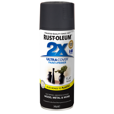 Rust-Oleum 2X Ultra Cover Spray Paint - Flat Black - 340g - SuperSaverAU - view 1