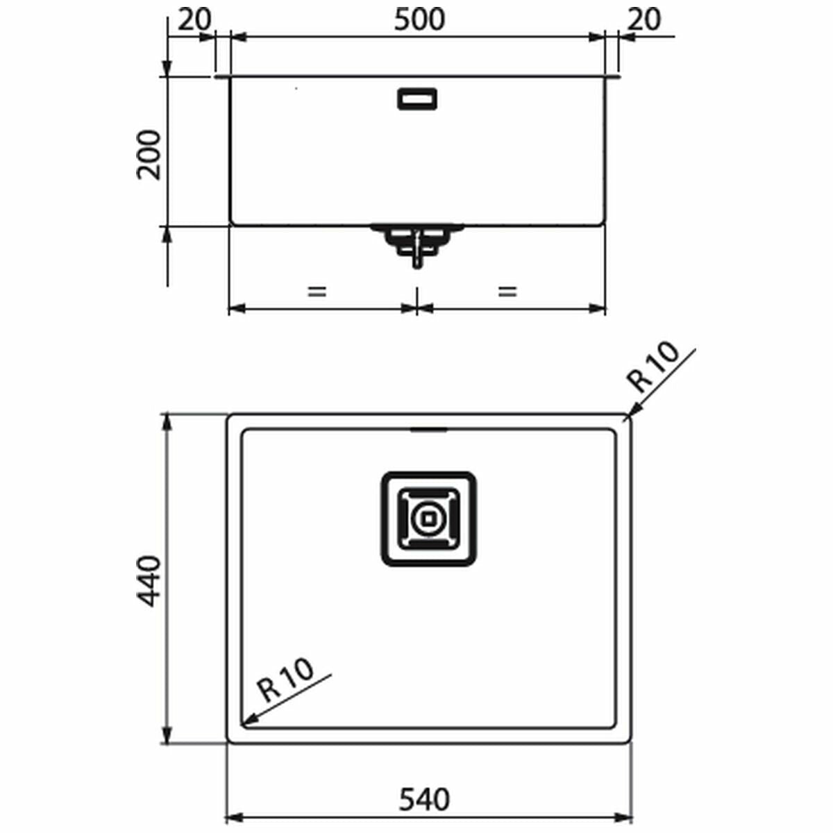 Artinox Radius 50 Single Bowl Sink - Stainless Steel, 540mm Wide, Top, Under or Flush Mount - RAACC5040