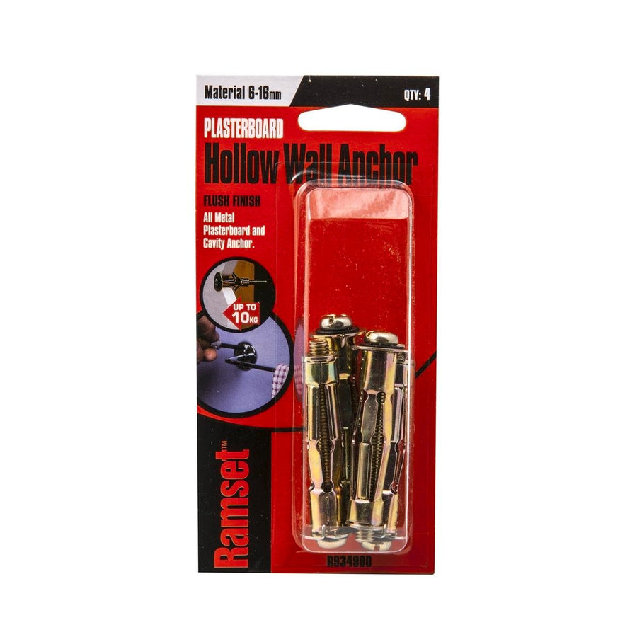 Ramset Hollow Wall Anchor 6mm x 13mm Gold Steel 4 Pack - SuperSaverAU - view 1