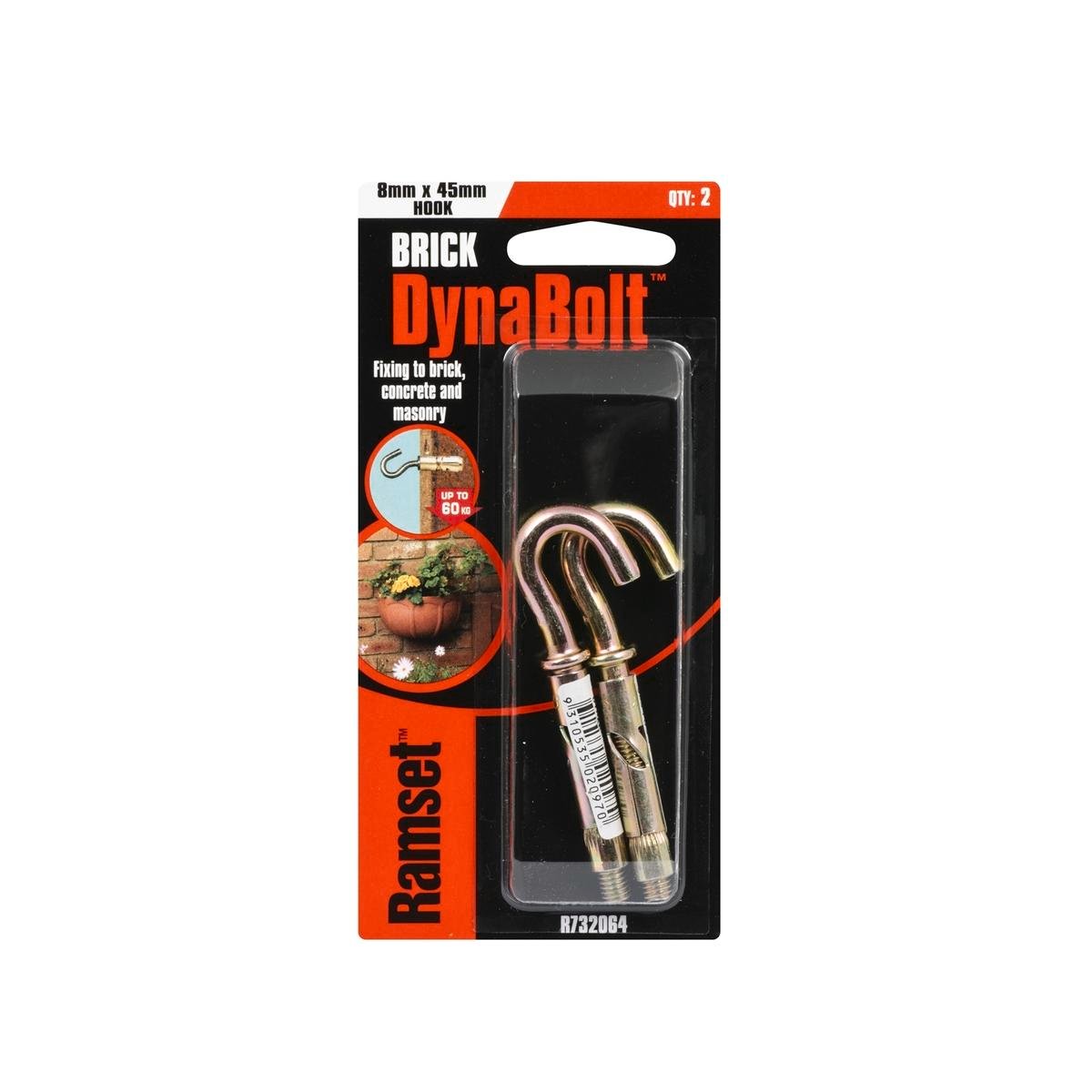 Ramset DynaBolt Plus Hook 8mm x 45mm Gold Steel 2 Pack - SuperSaverAU - view 1