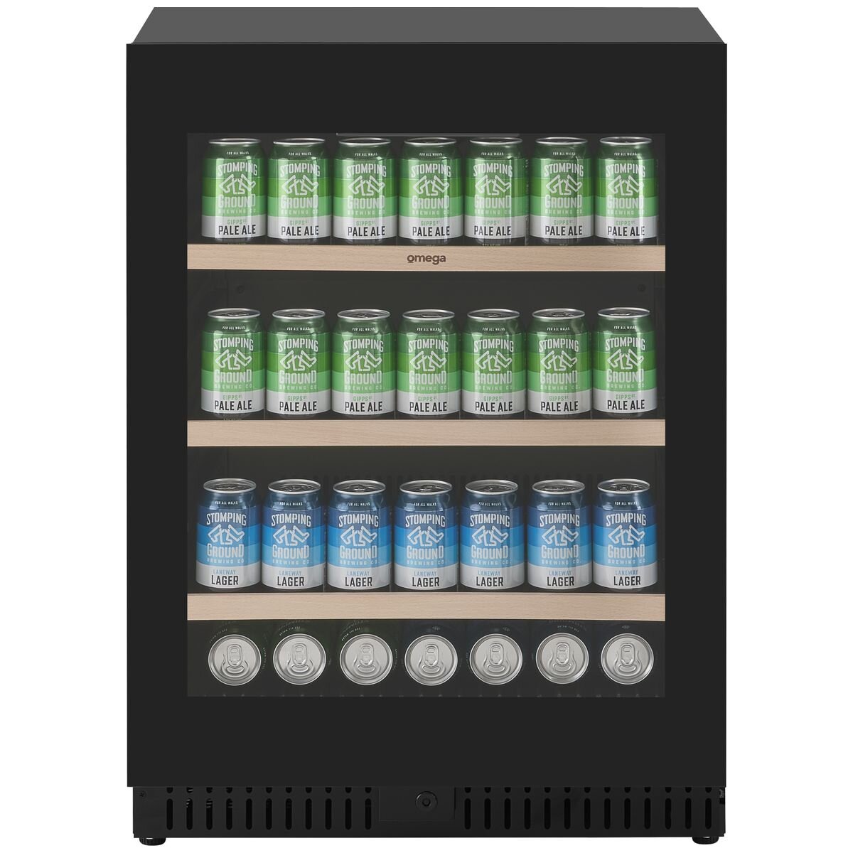 Omega 140 Can Single Zone Beverage Centre - Black Triple Glazed UV Door, Zero Clearance Hinge - OCB140SB