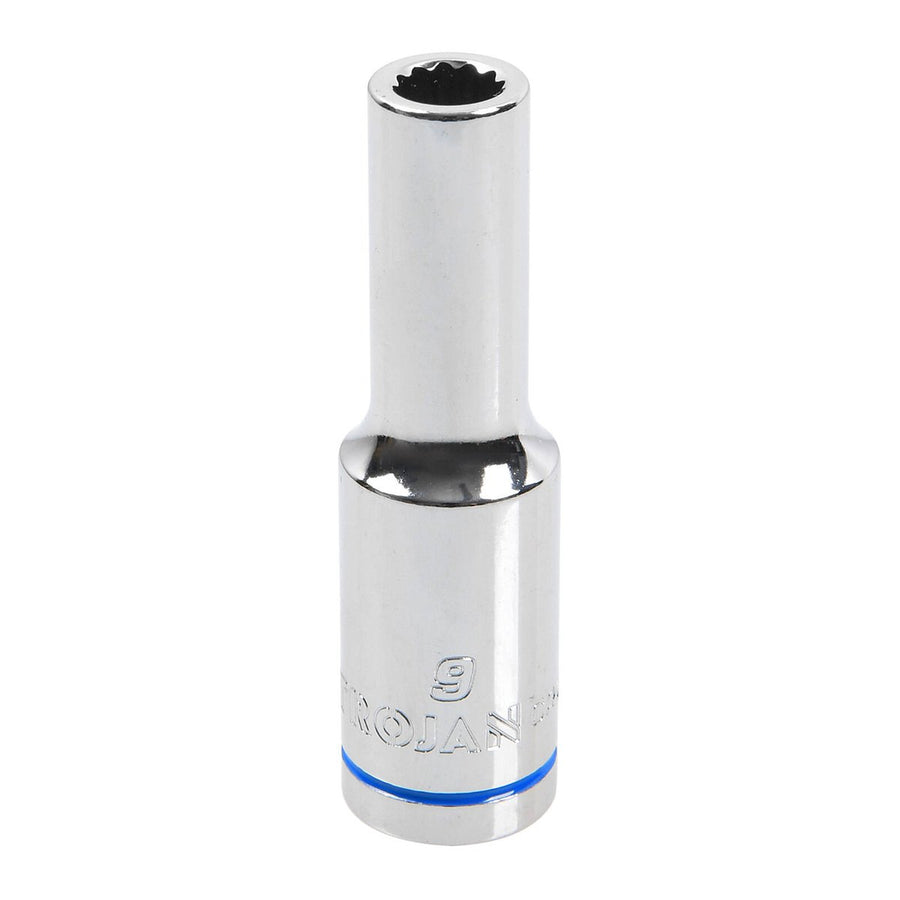 Trojan 9mm Deep Socket 1/2" Drive - Polished Chrome Vanadium - 12-Point Design - SuperSaverAU - view 1