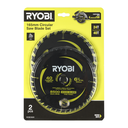 Ryobi Circular Saw Blade 2 Pack - 165mm 24T & 40T - Quick Cuts & Fine Finishes