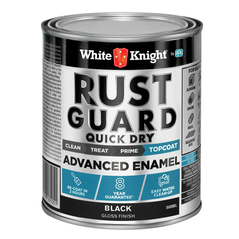 White Knight Rust Guard 500ml Black Gloss Quick Dry Advanced Enamel Paint