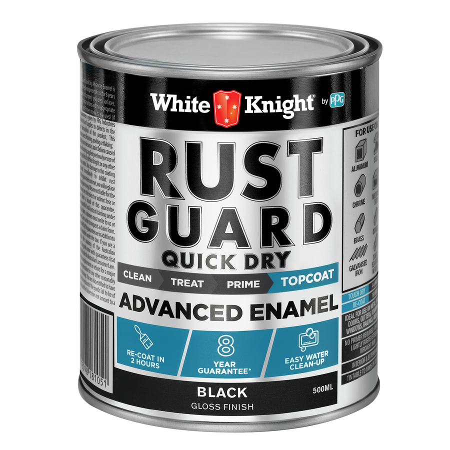 White Knight Rust Guard 500ml Black Gloss Quick Dry Advanced Enamel Paint