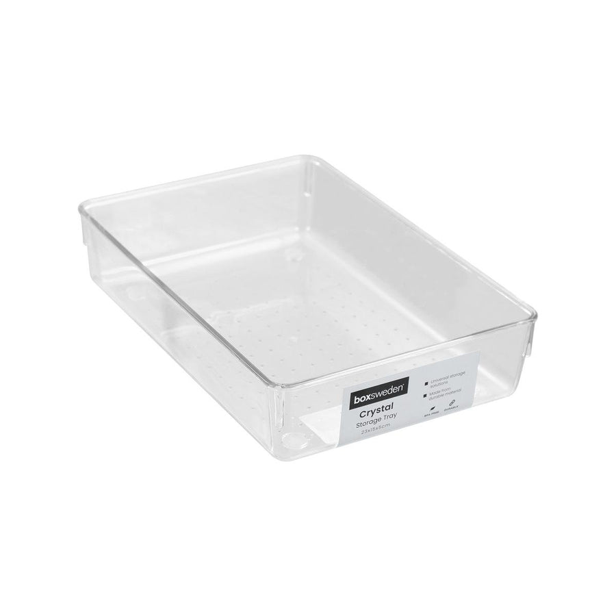 Boxsweden Crystal Storage Tray - 23 x 15 x 5cm - Clear - BPA-Free - Stackable - SuperSaverAU - view 1