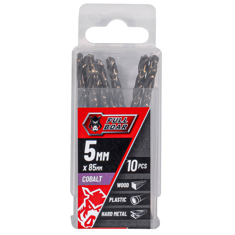 Full Boar 5mm M35 Cobalt Drill Bit 10 Pack for Hard Metal Wood Plastic