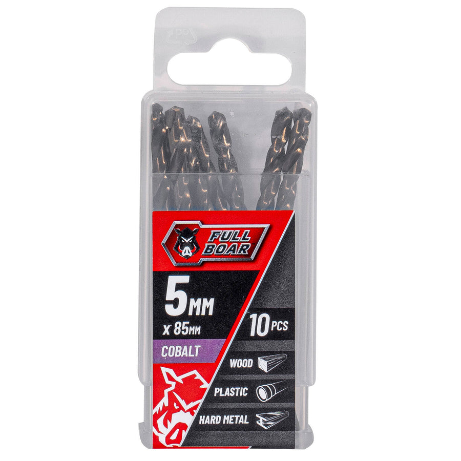 Full Boar 5mm M35 Cobalt Drill Bit 10 Pack for Hard Metal Wood Plastic