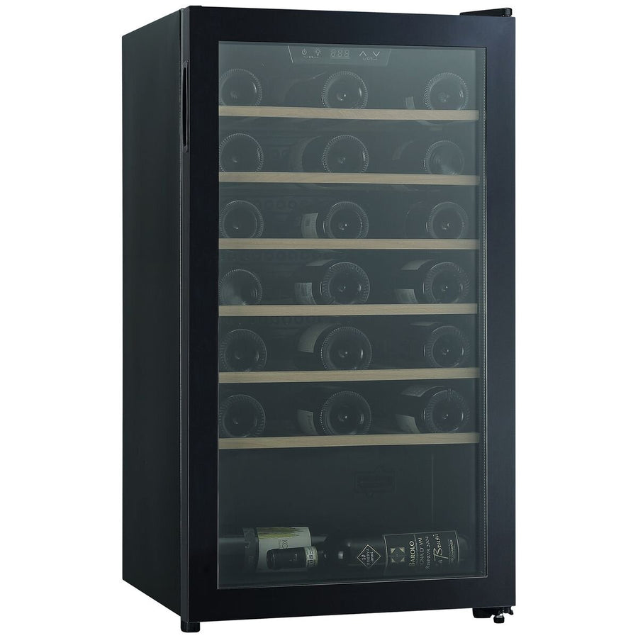 Cantina 34 Bottle Single Zone Freestanding Wine Cabinet - Black Glass Door, 85L - CCWFS34B