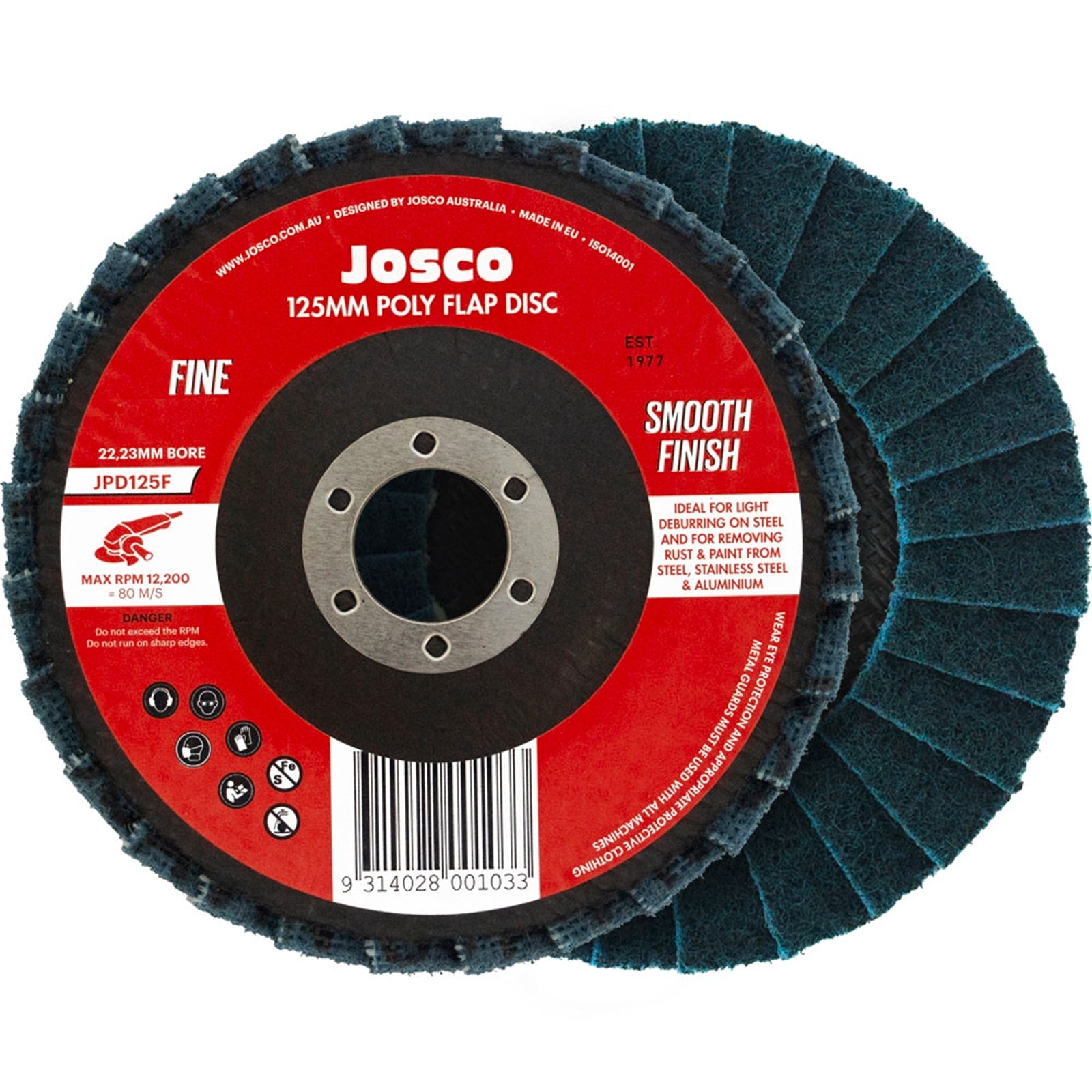 Josco 125mm Fine Poly Flap Disc, Synthetic, for Steel & Stainless Steel