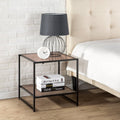Zinus Modern Studio Bedside Table Set of 2 - Brown MDF with Metal Frame and Lower Shelf - AU-COMBOB
