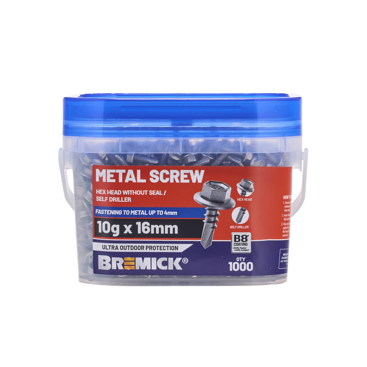 Bremick Metal Hex Screw 10g x 16mm - B8 Coating - 1000 Box - Fine Thread - SuperSaverAU - view 2