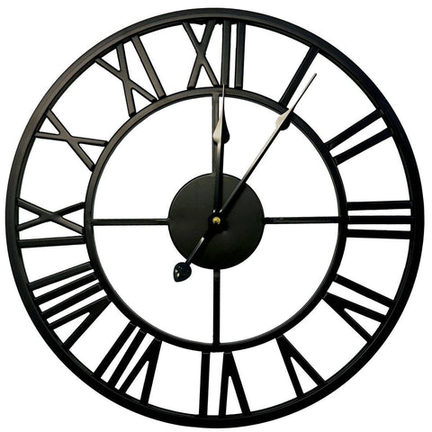 Infinity 40cm Classic Black Metal Wall Clock - Quartz Movement - Indoor/Outdoor Use - Roman Numerals - SuperSaverAU - view 1