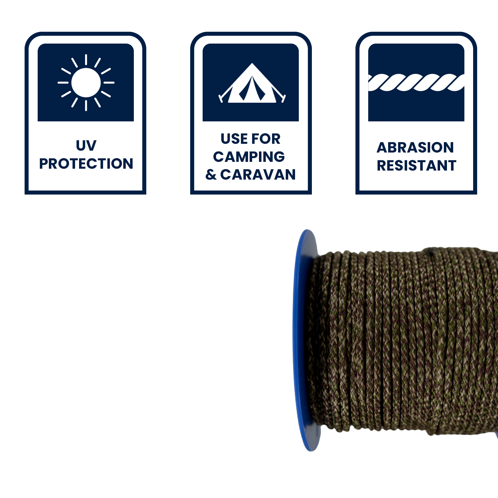 Grunt 3mm x 60m Camo Army Cord, Camouflage Polypropylene Multi-Filament, 100kg Break Strength