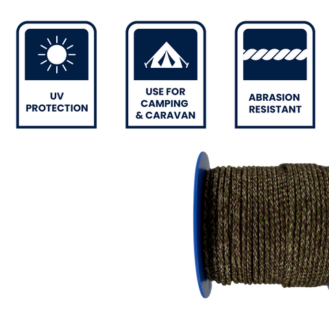 Grunt 3mm x 60m Camo Army Cord, Camouflage Polypropylene Multi-Filament, 100kg Break Strength