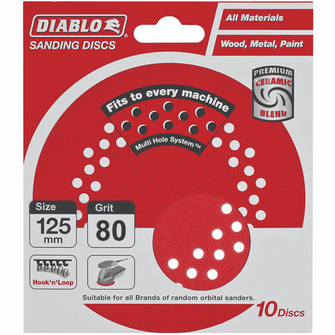Diablo 125mm 80 Grit Sanding Discs 10 Pack Coated Abrasive Durable - SuperSaverAU - view 1