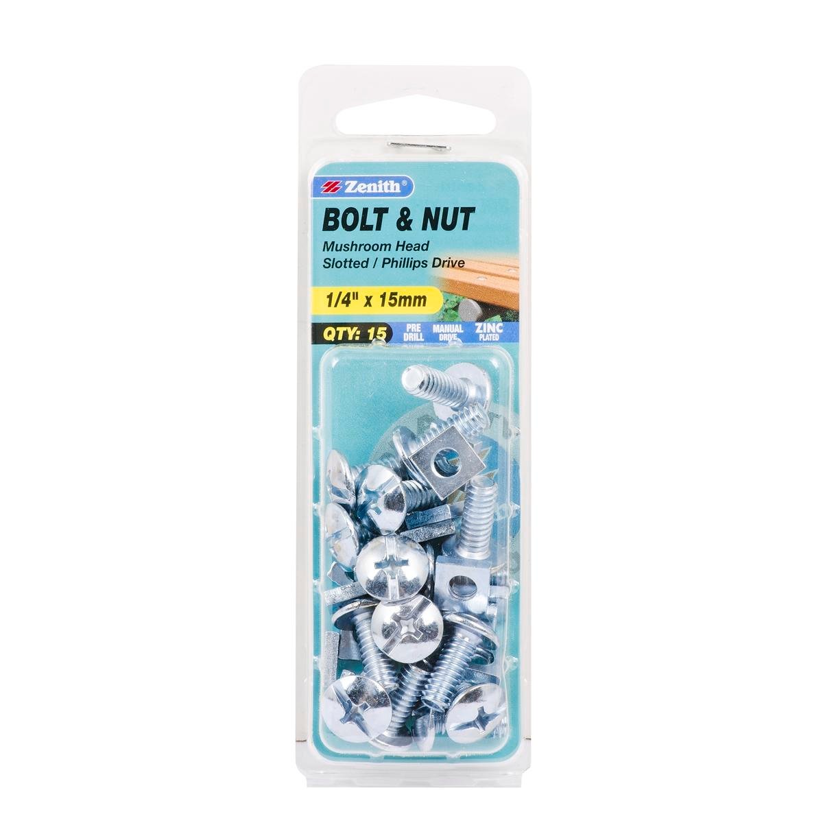 Zenith Mushroom Head Bolt - 1/4 x 15mm - 15 Pack - Zinc Plated - Internal Use - SuperSaverAU - view 1