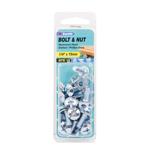 Zenith Mushroom Head Bolt - 1/4 x 15mm - 15 Pack - Zinc Plated - Internal Use - SuperSaverAU - view 1
