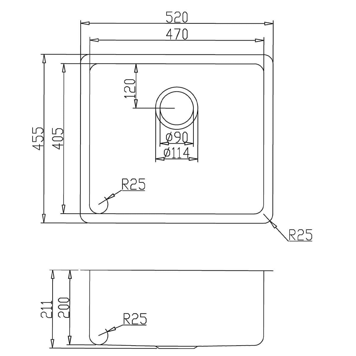 Titan single bowl kitchen sink - everyday matte black finish, AISI316 stainless steel - TSBS52