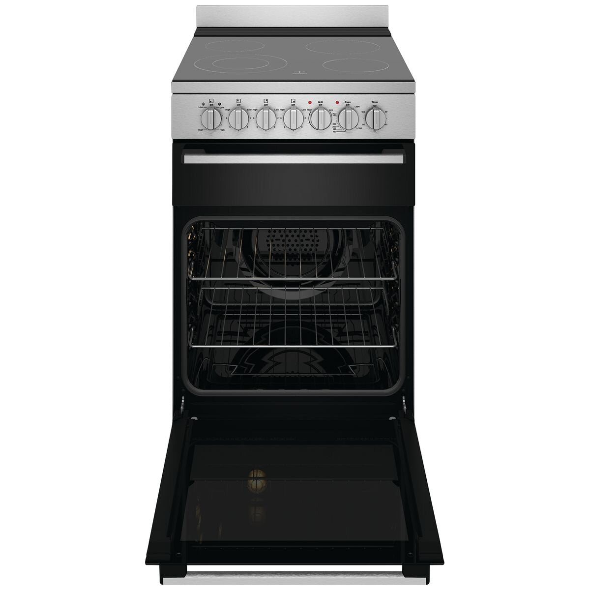 Westinghouse 54cm Electric Freestanding Oven - 80L, Separate Grill, Ceramic Cooktop - WFE542SCB
