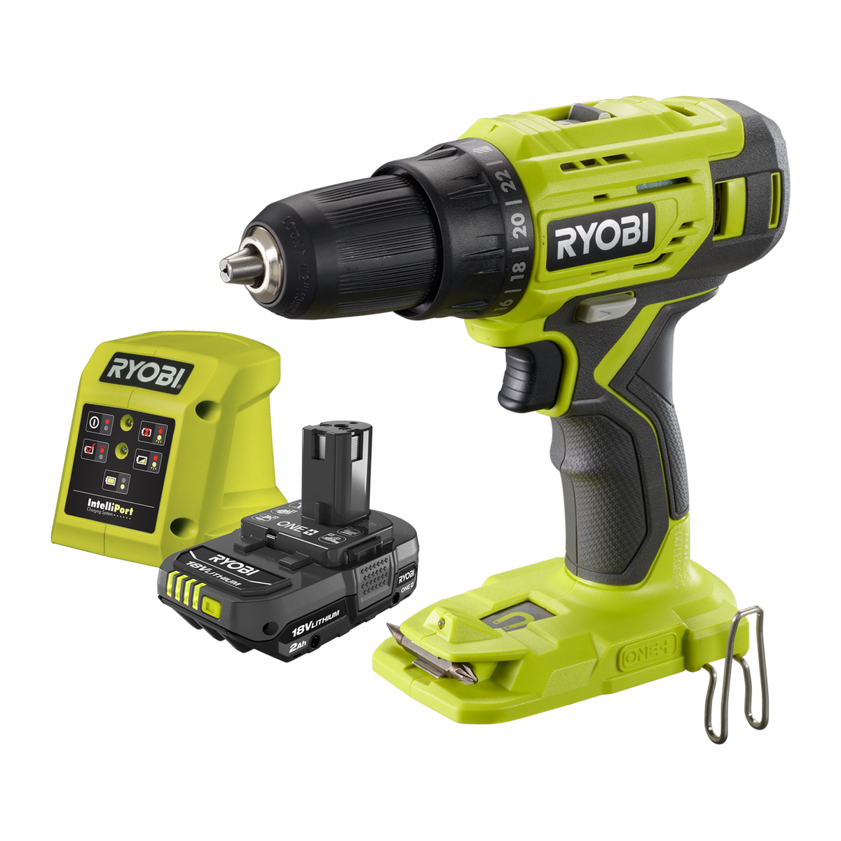 Ryobi 18V ONE+ Drill Driver Starter Kit R18DD22 - 2Ah Battery - 173mm x 203mm x 225mm - LED Light - Magnetic Screw Tray - SuperSaverAU - view 1