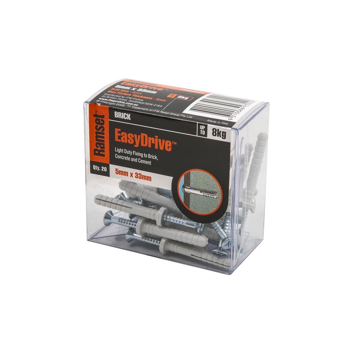 Ramset Easydrive Anchor 5 x 33mm Nylon 20 Pack Light Duty Fixing - SuperSaverAU - view 1