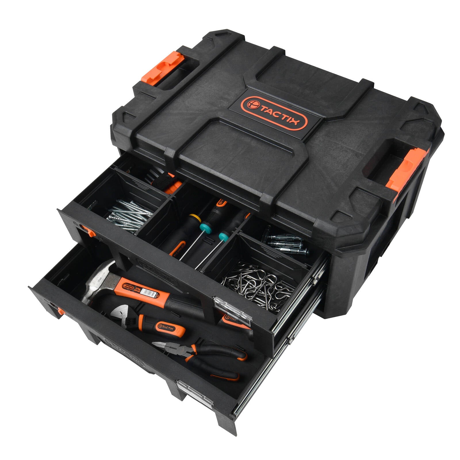 Tactix 2 Drawer Modular Tool Chest, Black, Lockable Ball-Bearing Drawers