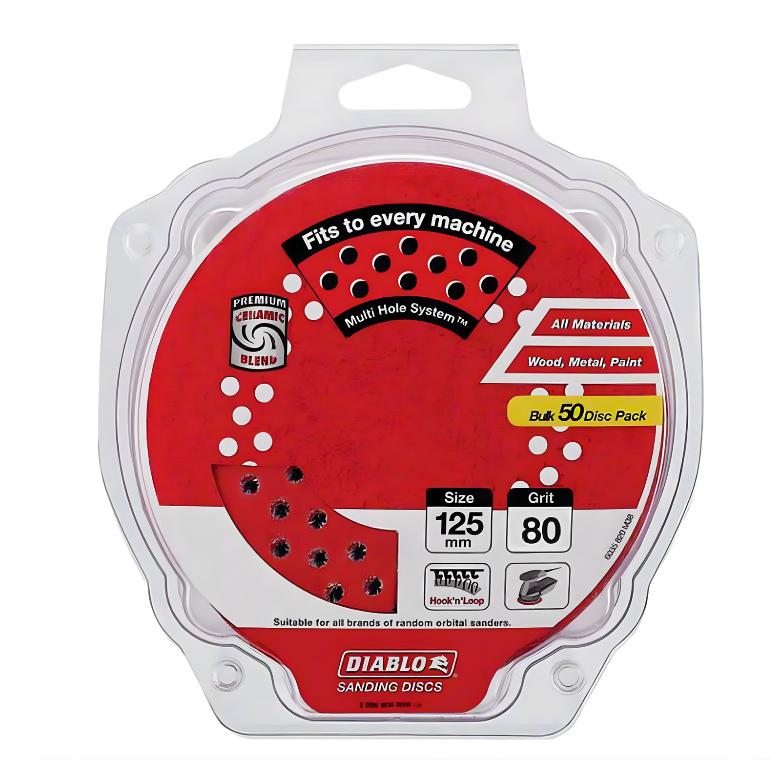 Diablo 125mm 80 Grit Hook & Loop Random Orbital Sanding Discs - 50 Pack