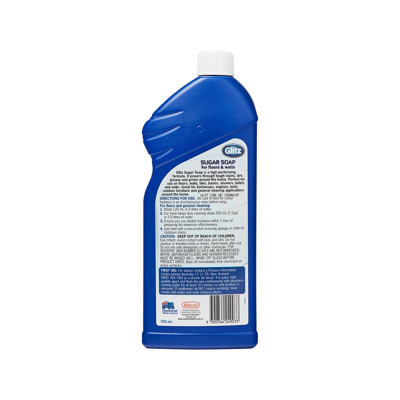 Glitz Sugar Soap for Floors 750ml Concentrate - Heavy-Duty Grease & Grime Cleaner