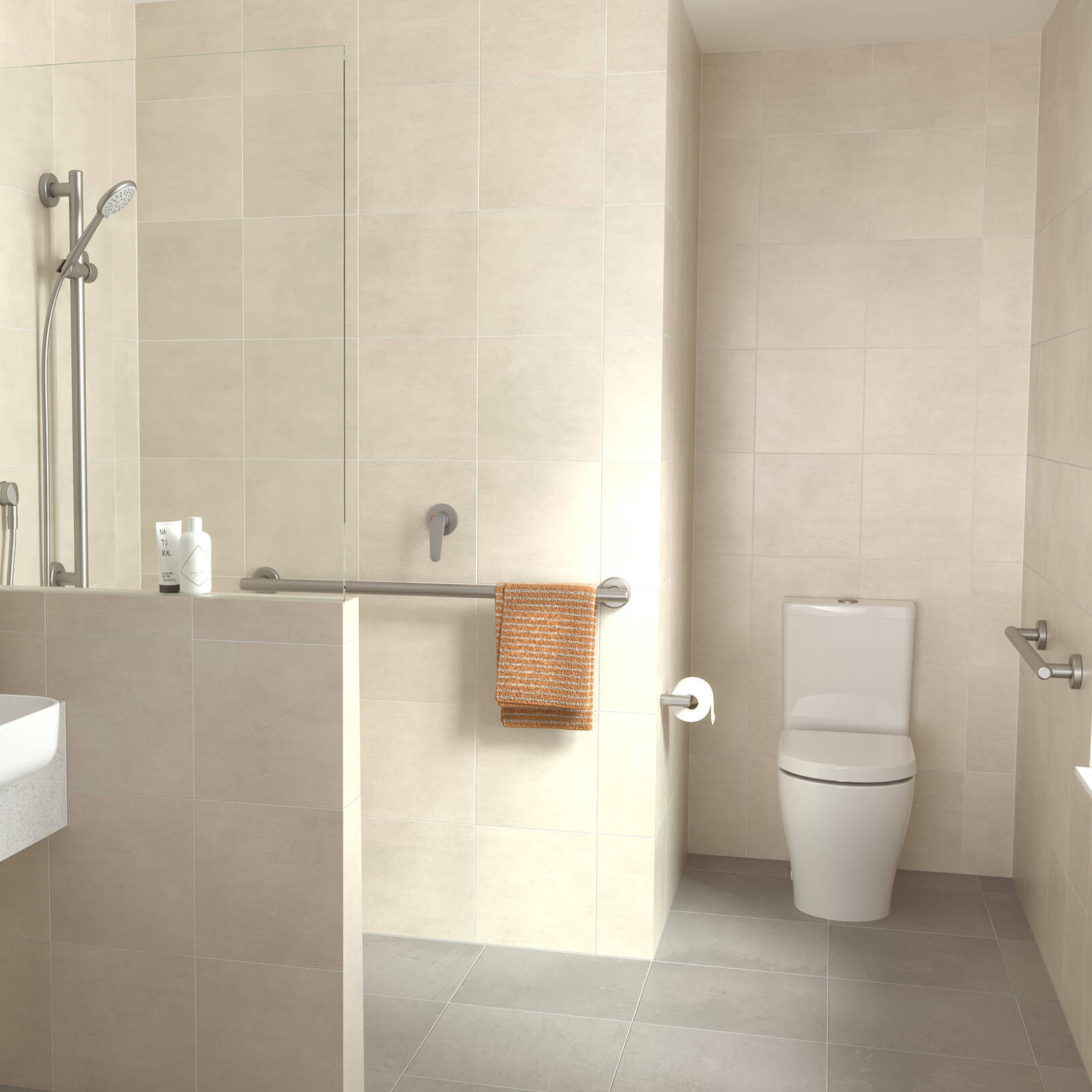 HomeCare by Caroma 600mm Brushed Nickel Straight Grab Rail 110kg