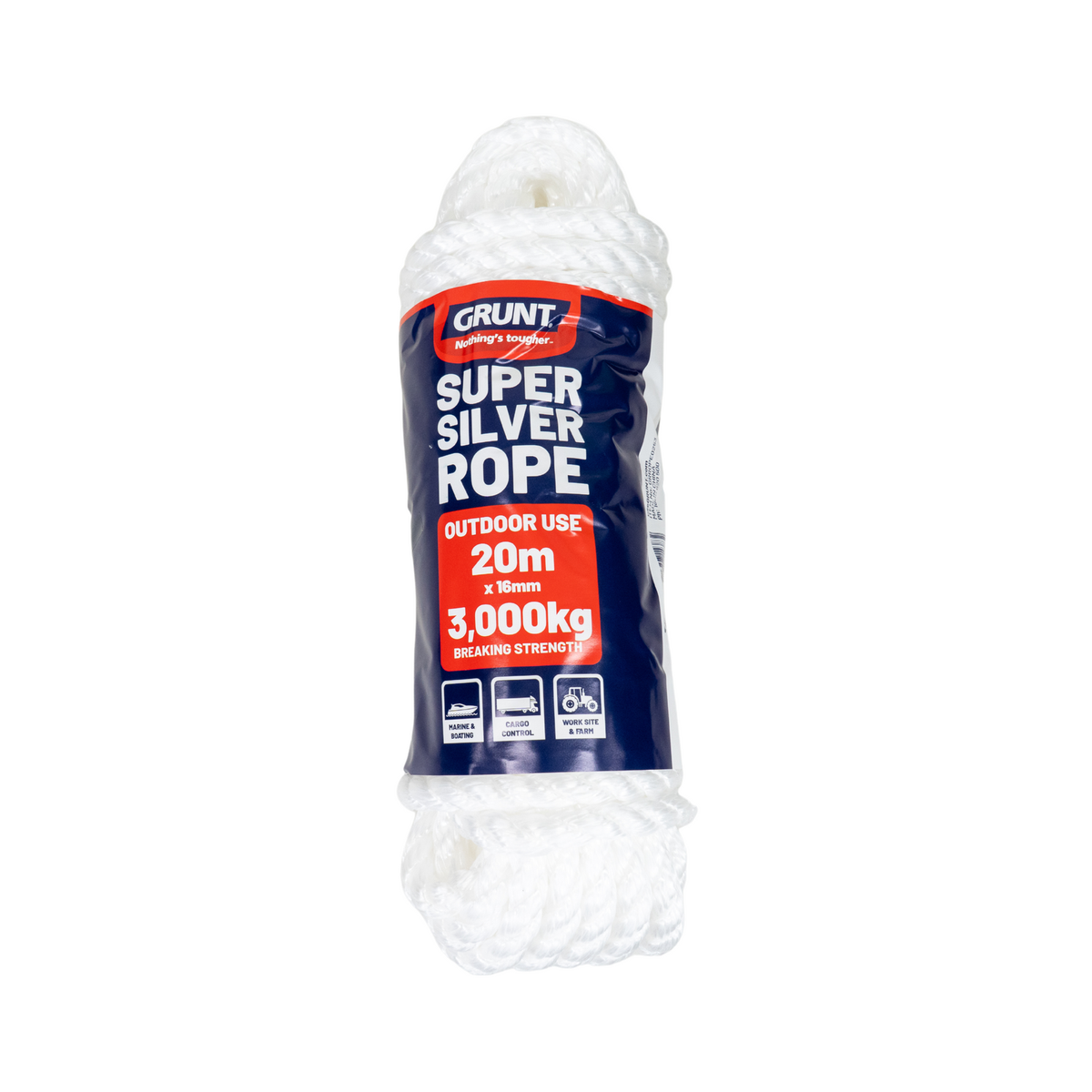 Grunt 16mm x 20m White Super Silver Rope - Polypropylene - Durable - SuperSaverAU - view 1