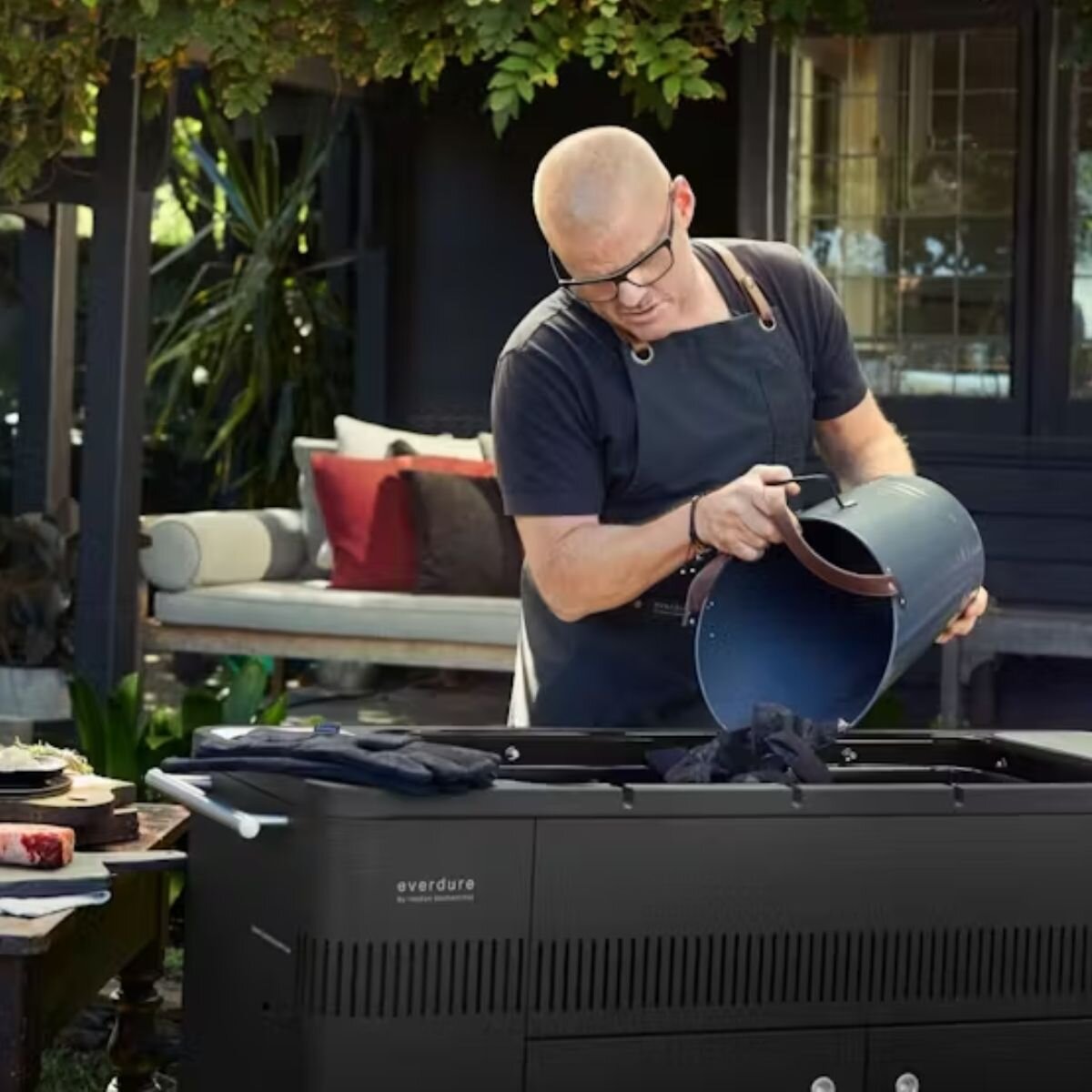 Everdure by Heston Blumenthal Hub Charcoal BBQ with Rotisserie - Black Cabinet, Fast Flame Ignition - HBCE2BB