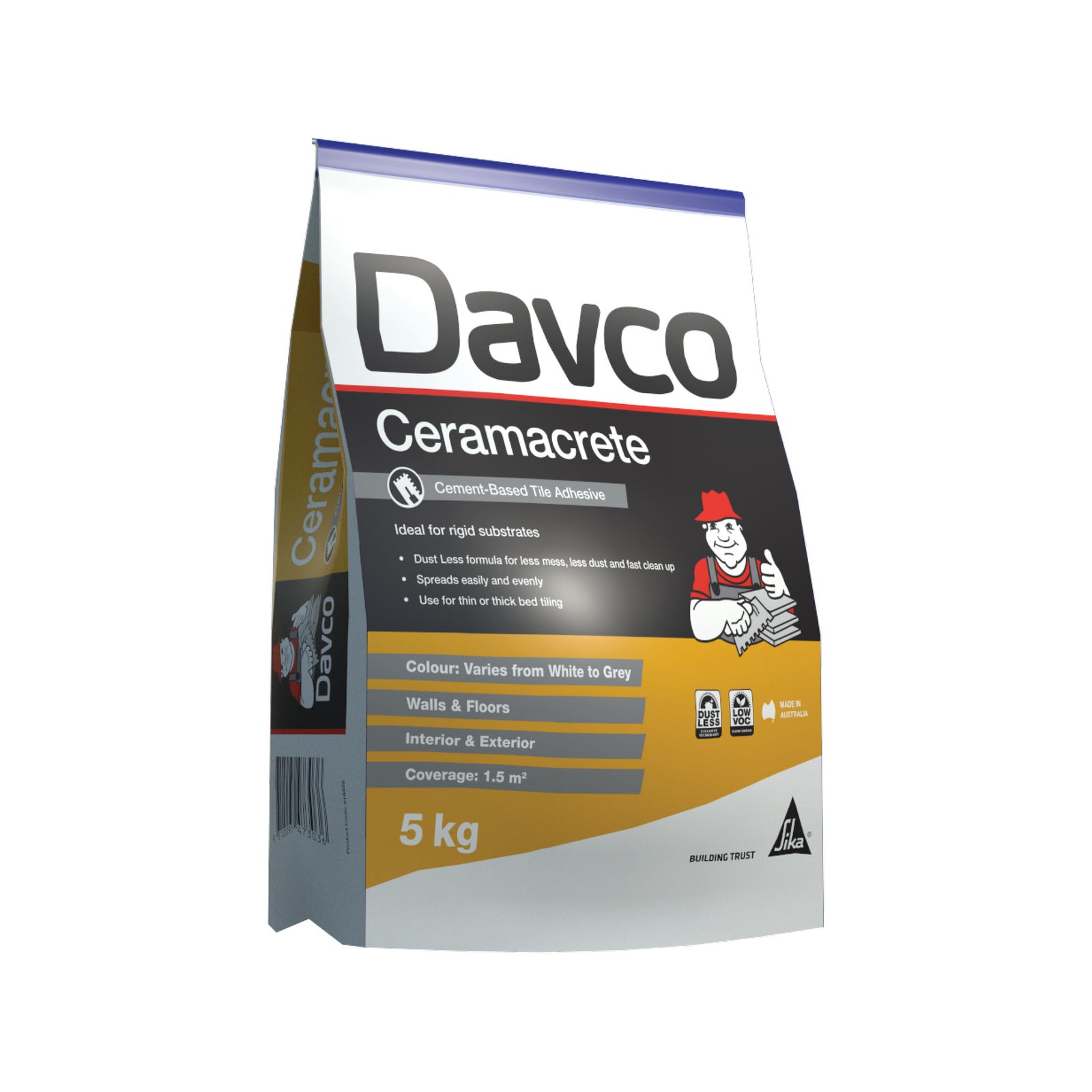 Davco Ceramacrete Cement Base Tile Adhesive 5kg Grey Indoor & Outdoor