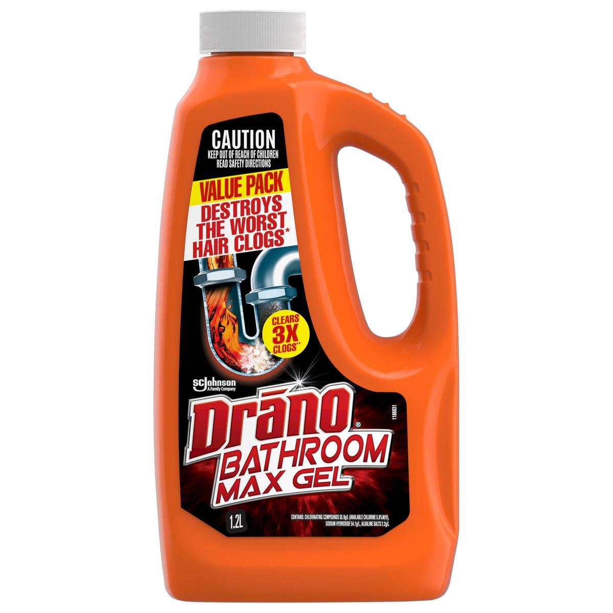 Drano Bathroom Max Gel Liquid 1.2L - 364228 - Orange - Hair Clog Remover