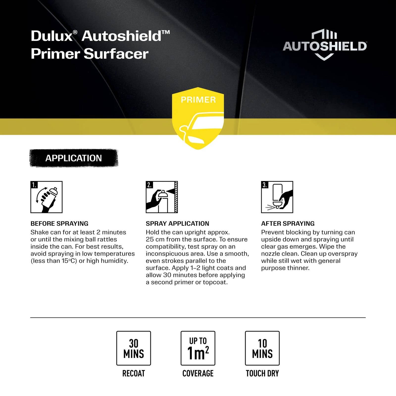 Dulux Autoshield 340g Grey Acrylic Primer Surfacer Spray Paint for Cars