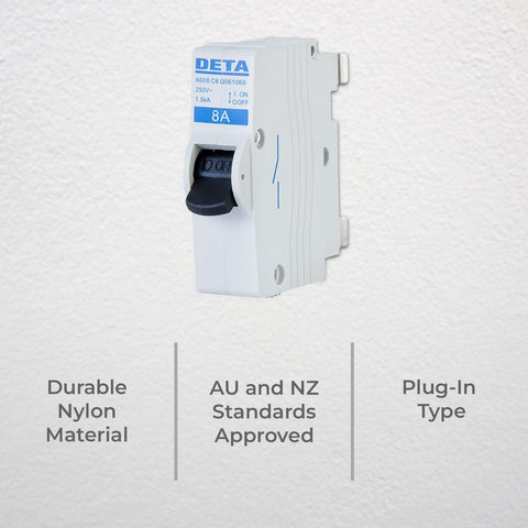 DETA 8A Plug-In Circuit Breaker MCB Glass Filled Nylon 240V 6608B
