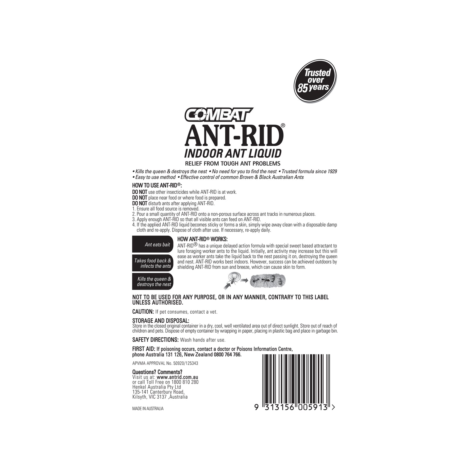 Combat Ant-Rid Insecticide 50ml 2 Pack - Honey & Borax Indoor Ant Liquid