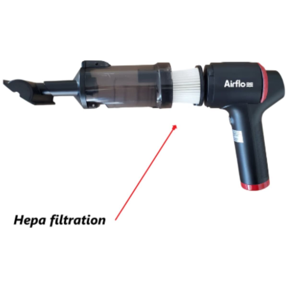 Airflo pistol grip handheld vacuum cleaner - 12V motor, three speed modes, USB charging, HEPA filter - AFV716