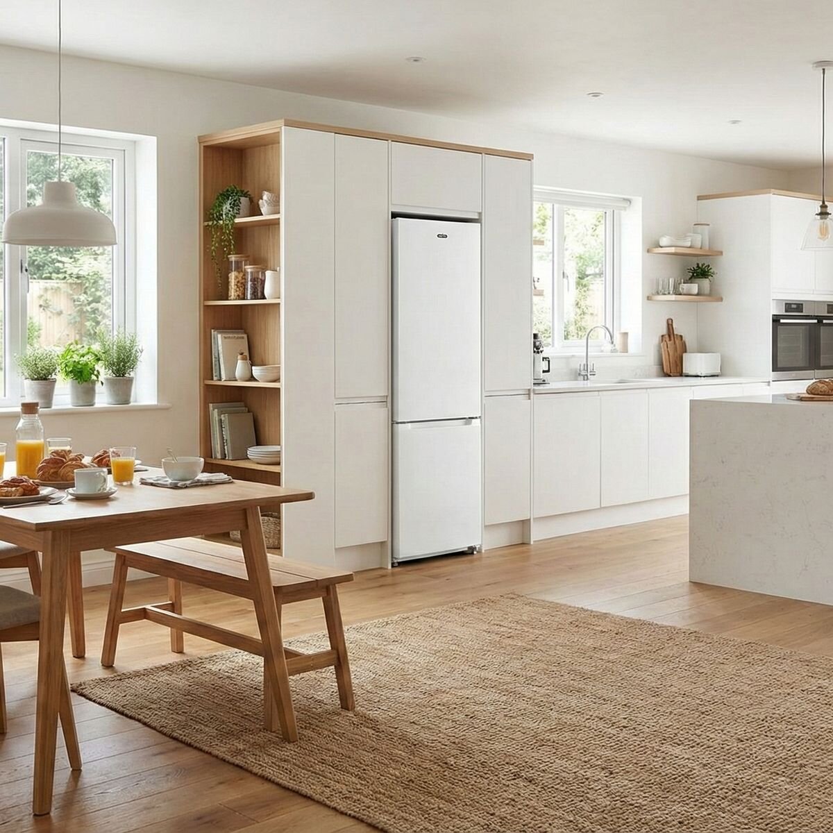 Mykin 325L Bottom Mount Frost Free Fridge - White Finish, Inverter Compressor, Reversible Doors - MBM325W