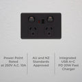 Deta x6 Double Power Point 50mm x 74mm x 115mm - Matte Black - USB A+C PD 20W Fast Charging - SuperSaverAU - view 2